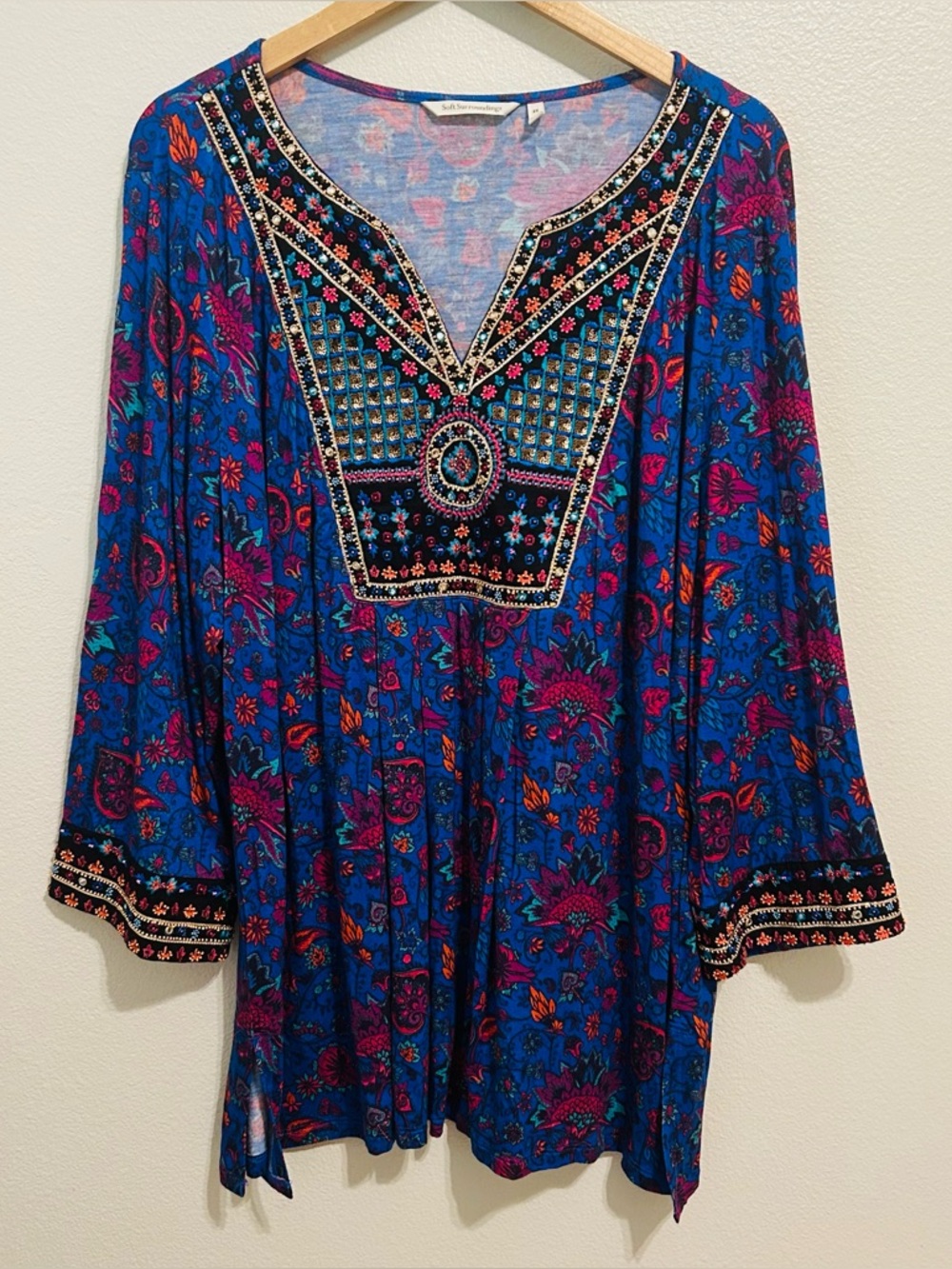 Soft Surroundings Tamuri Beaded Tunic Size 2X Boho Coastal Hippie Resortwear